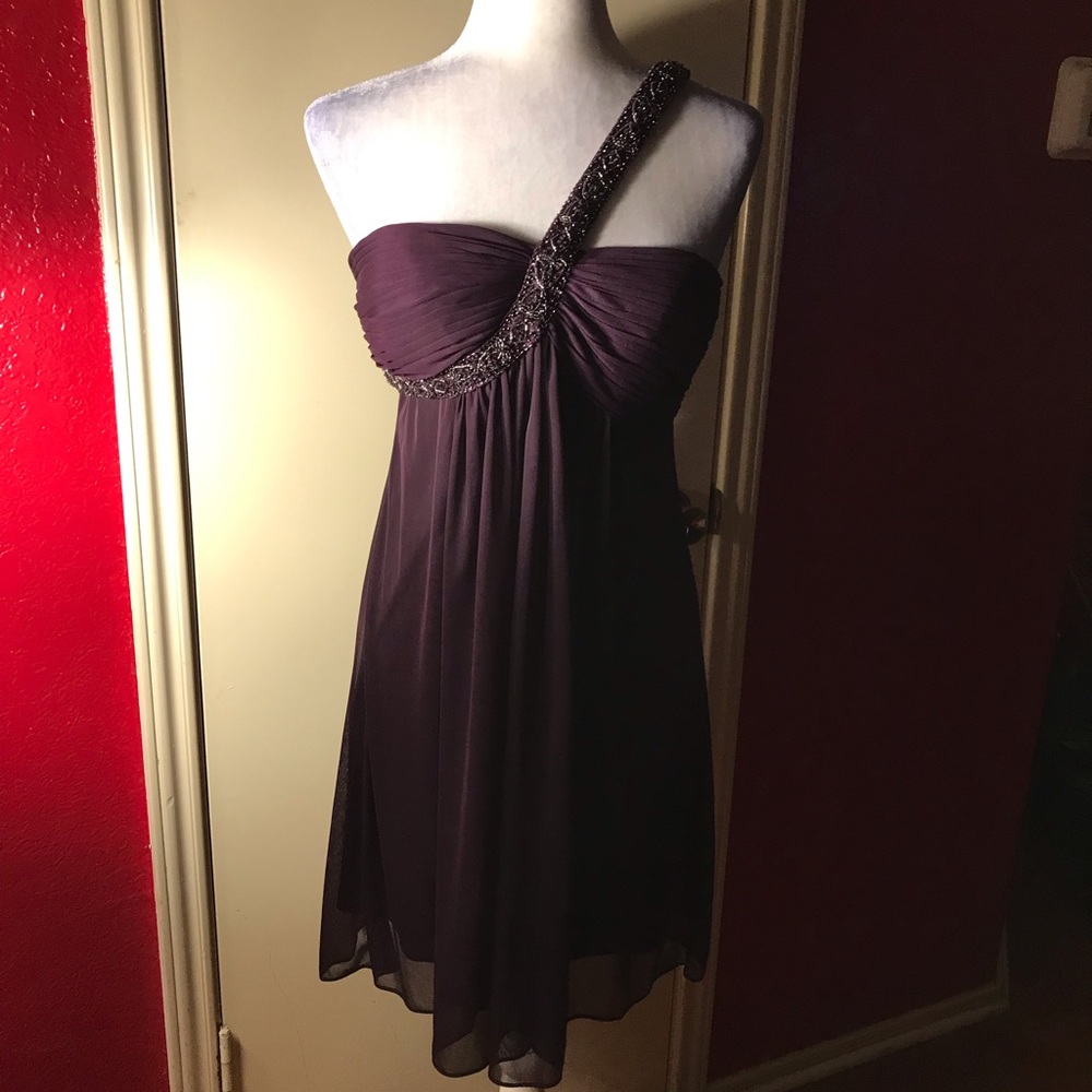 Xscape One Shoulder Beaded Strap Dress